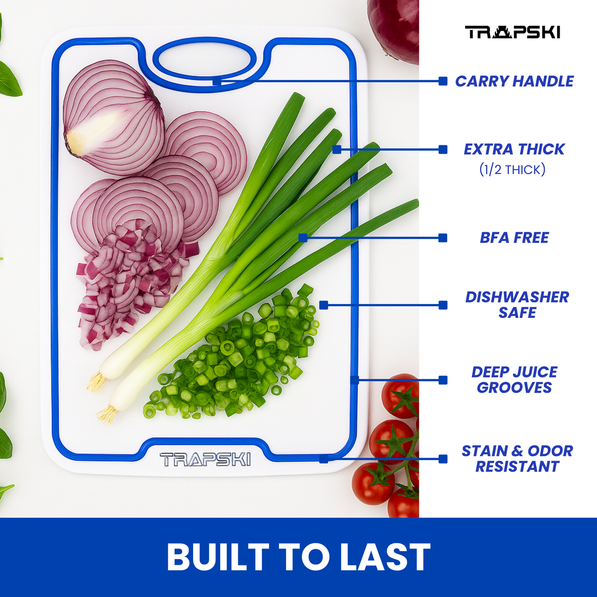 TRAPSKI Premium 1/2 Inch Thick HDPE Cutting Boards | Food-Grade Kitchen Prep Surface | Juice Grooves | Made in the USA