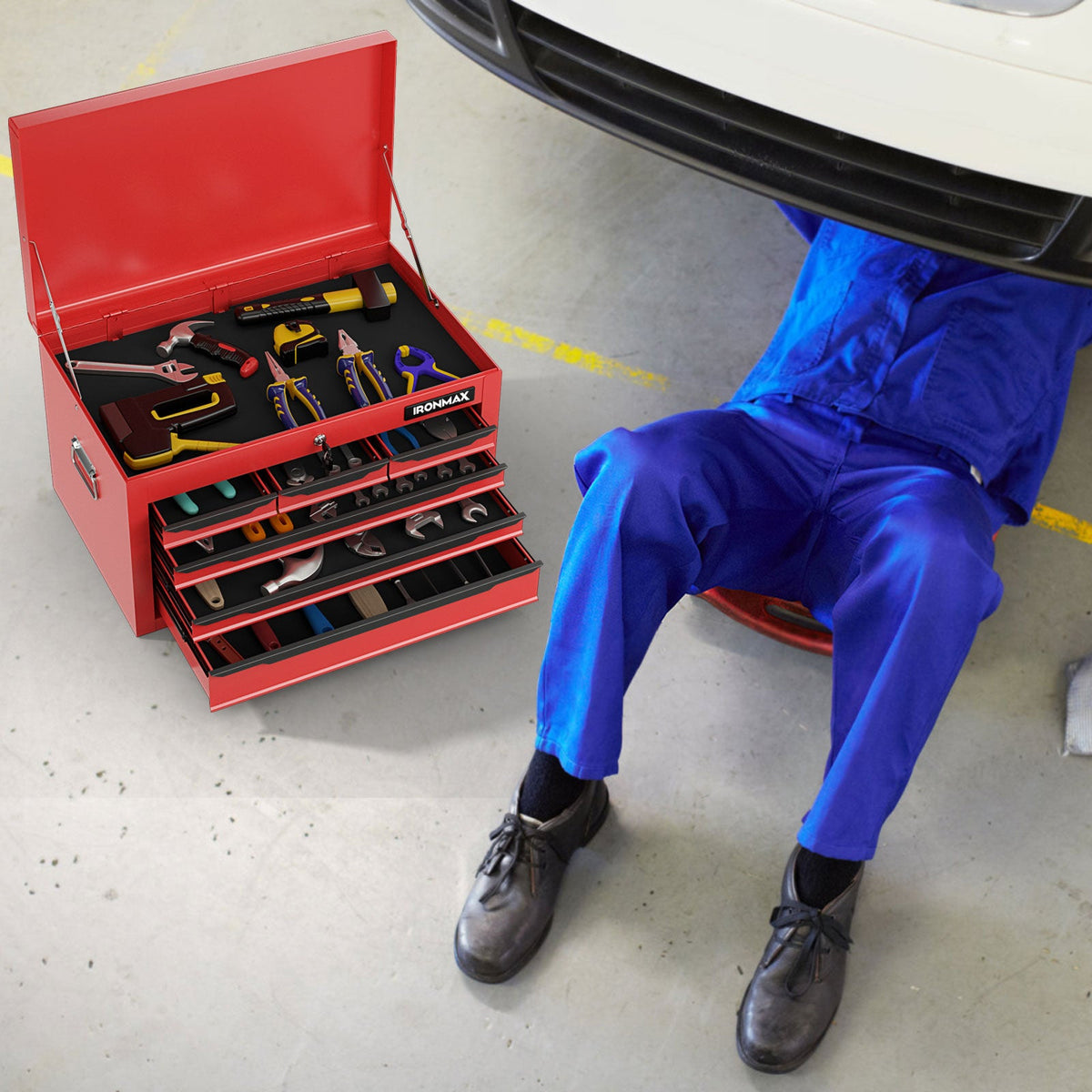 24 Inch Tool Chest Case with 6 Drawers and Top Storage for Garage Repair Shop & Warehouse