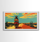 Lone Cowboy with Cactus in Desert, Perfect Living Room Art, Framed Canvas Print, Rustic Home Decoration, Boho Wall Art