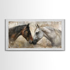 Spotted and Dark Horses, Framed Canvas Print for Rustic Living Room Decor, Equine Art for Home and Bedroom Decoration