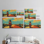 Lone Cowboy with Cactus in Desert, Perfect Living Room Art, Framed Canvas Print, Rustic Home Decoration, Boho Wall Art