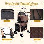 Double Pet Stroller for Dogs and Cats with Foldable Frame - Khaki