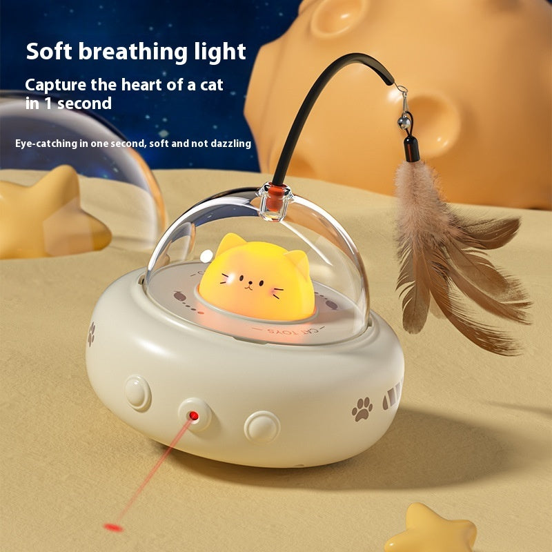 Smart Teaser Cat Toy Electric UFO Cat Teaser Stick With Bell Training Pet Toys Replaceable Feather Interactive Cat Supplies Pet Supplies Pets Products