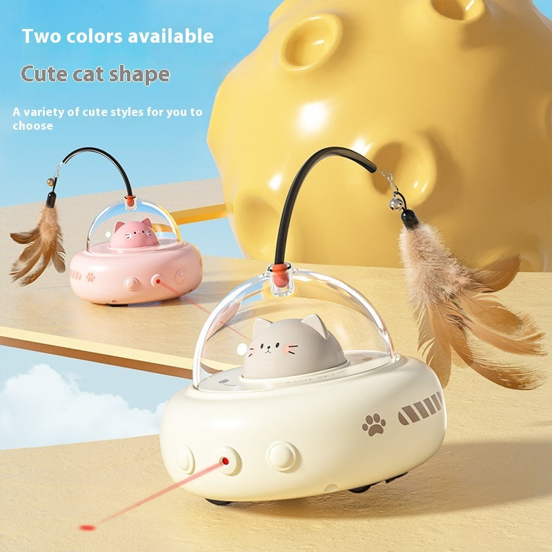 Smart Teaser Cat Toy Electric UFO Cat Teaser Stick With Bell Training Pet Toys Replaceable Feather Interactive Cat Supplies Pet Supplies Pets Products