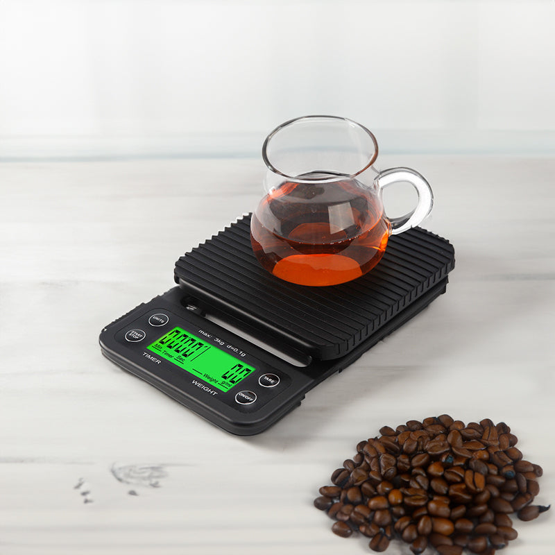 Digital kitchen coffee scale with timer, high - precision LCD, 5kg/0.1g