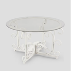 Leaf Base Metal Round Coffee Table, Tempered Glass Top Cocktail Table for Lounge, Leisure Living Room Furniture