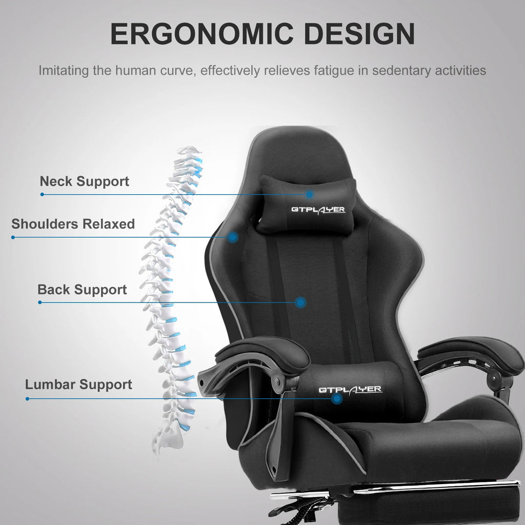 Gaming Chair with Footrest, Lumbar Support, Adjustable Height, Swivel, Headrest for Office/Gaming