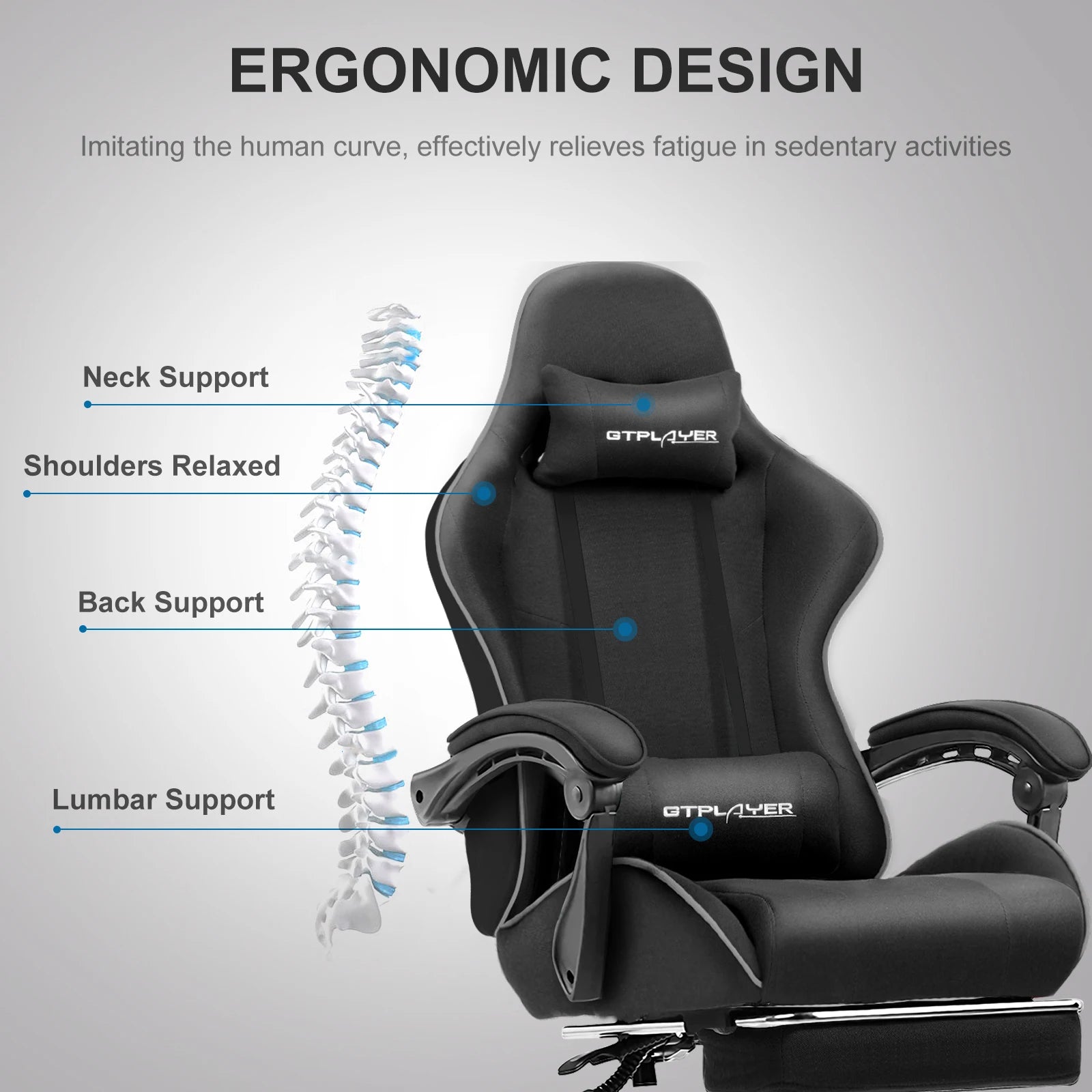 Gaming Chair with Footrest, Lumbar Support, Adjustable Height, Swivel, Headrest for Office/Gaming
