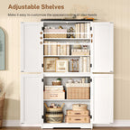 Storage Cabinet Adjustable Shelf, Farmhouse Kitchen Pantry Bathroom 4 Doors,