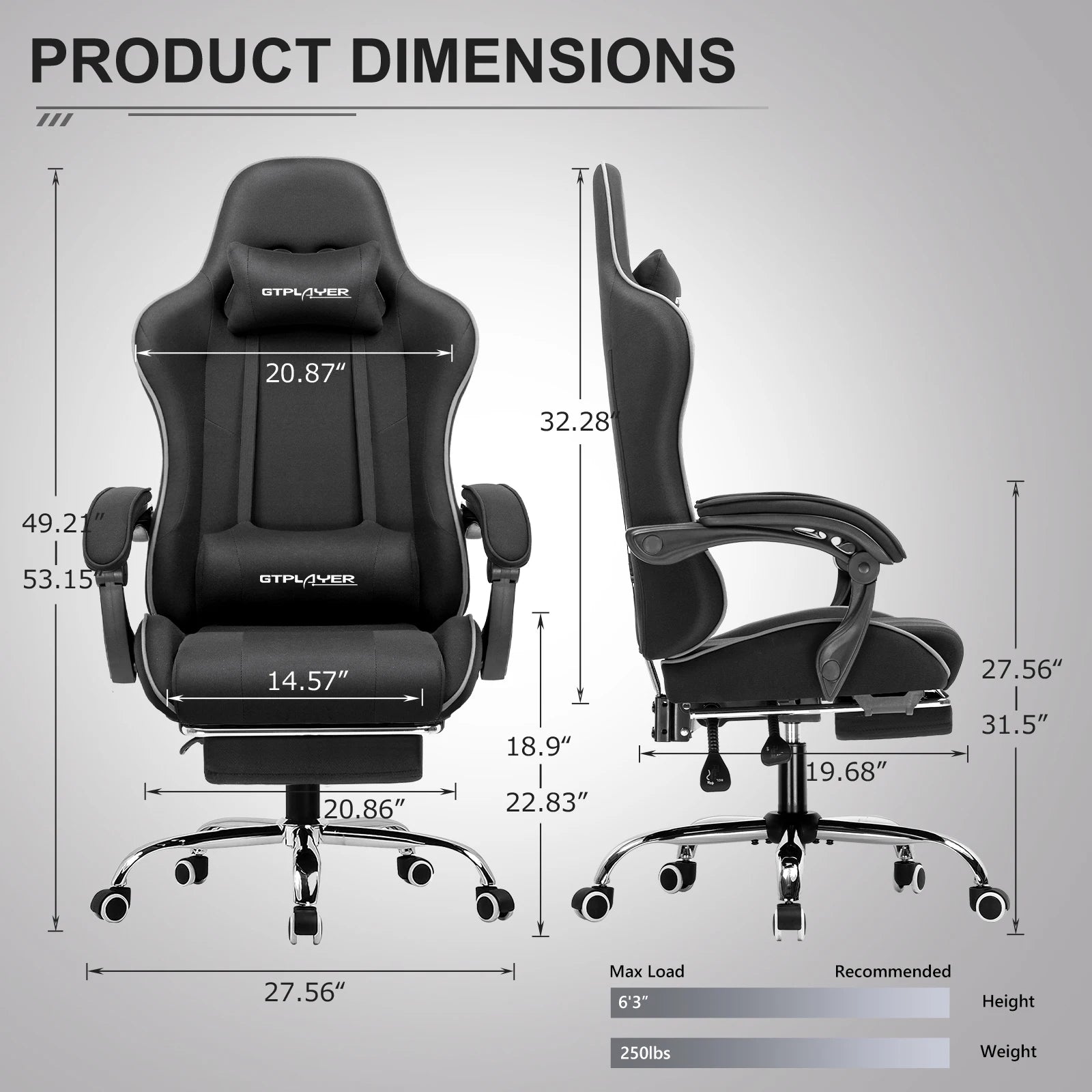 Gaming Chair with Footrest, Lumbar Support, Adjustable Height, Swivel, Headrest for Office/Gaming