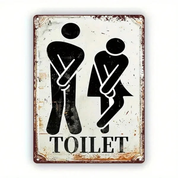 Vintage-Style Metal Sign – Humorous Toilet Design with Male/Female Figures
，