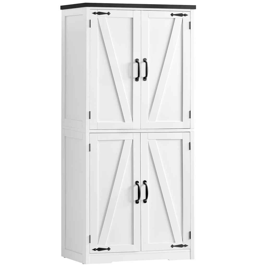 Storage Cabinet Adjustable Shelf, Farmhouse Kitchen Pantry Bathroom 4 Doors,