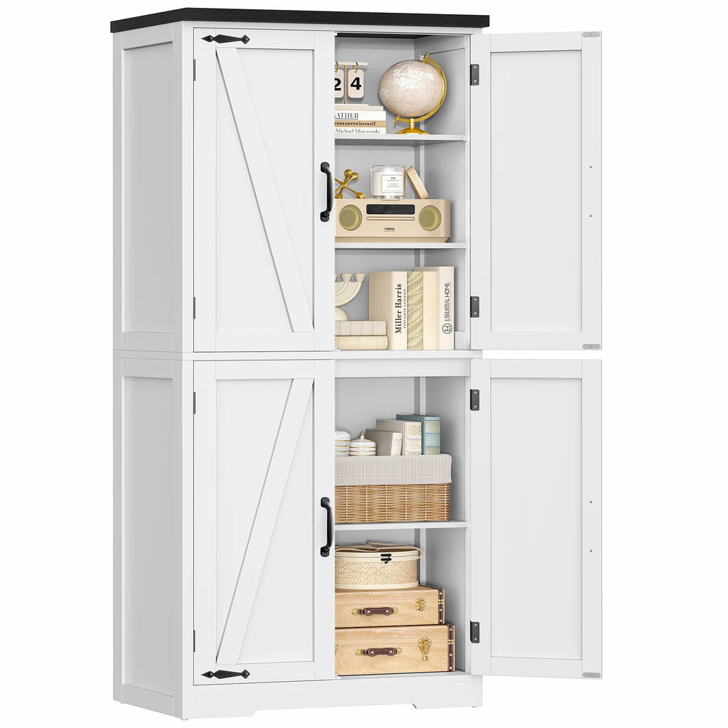 Storage Cabinet Adjustable Shelf, Farmhouse Kitchen Pantry Bathroom 4 Doors,