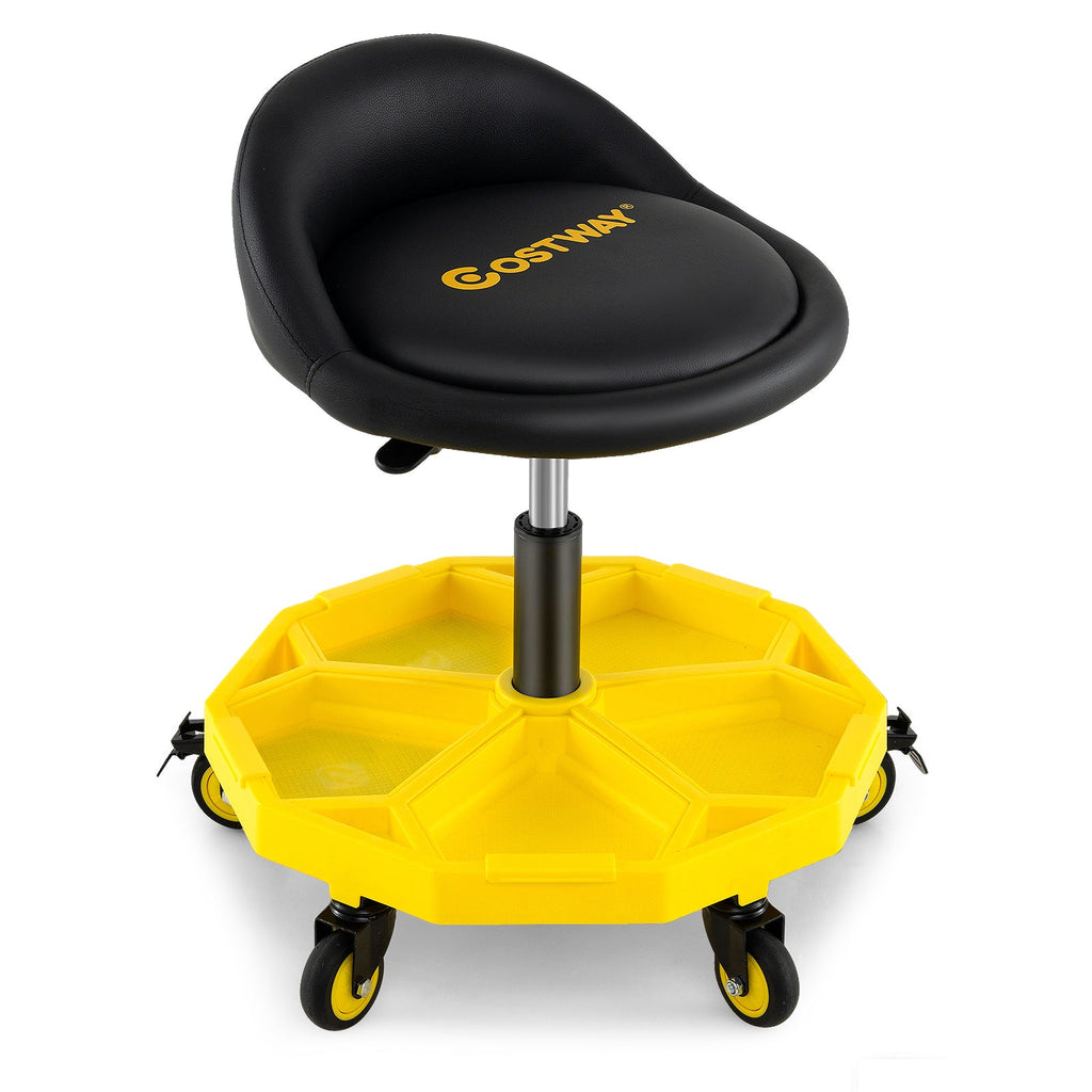 20 Inch-25 Inch Height Adjustable Rolling Garage Stool with Tool Tray Storage-Yellow