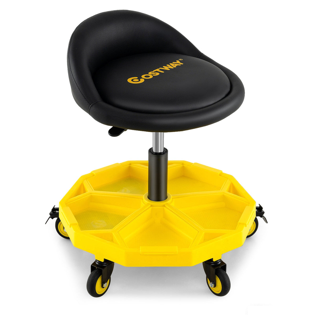 20 Inch-25 Inch Height Adjustable Rolling Garage Stool with Tool Tray Storage-Yellow