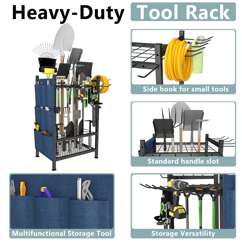 Yard Tool Tower Rack For Garage Organization And Storage, Holds Long-Handled Tools/Rakes/Brooms, Heavy Duty Steel