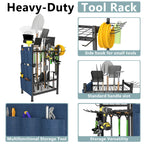 Yard Tool Tower Rack For Garage Organization And Storage, Holds Long-Handled Tools/Rakes/Brooms, Heavy Duty Steel