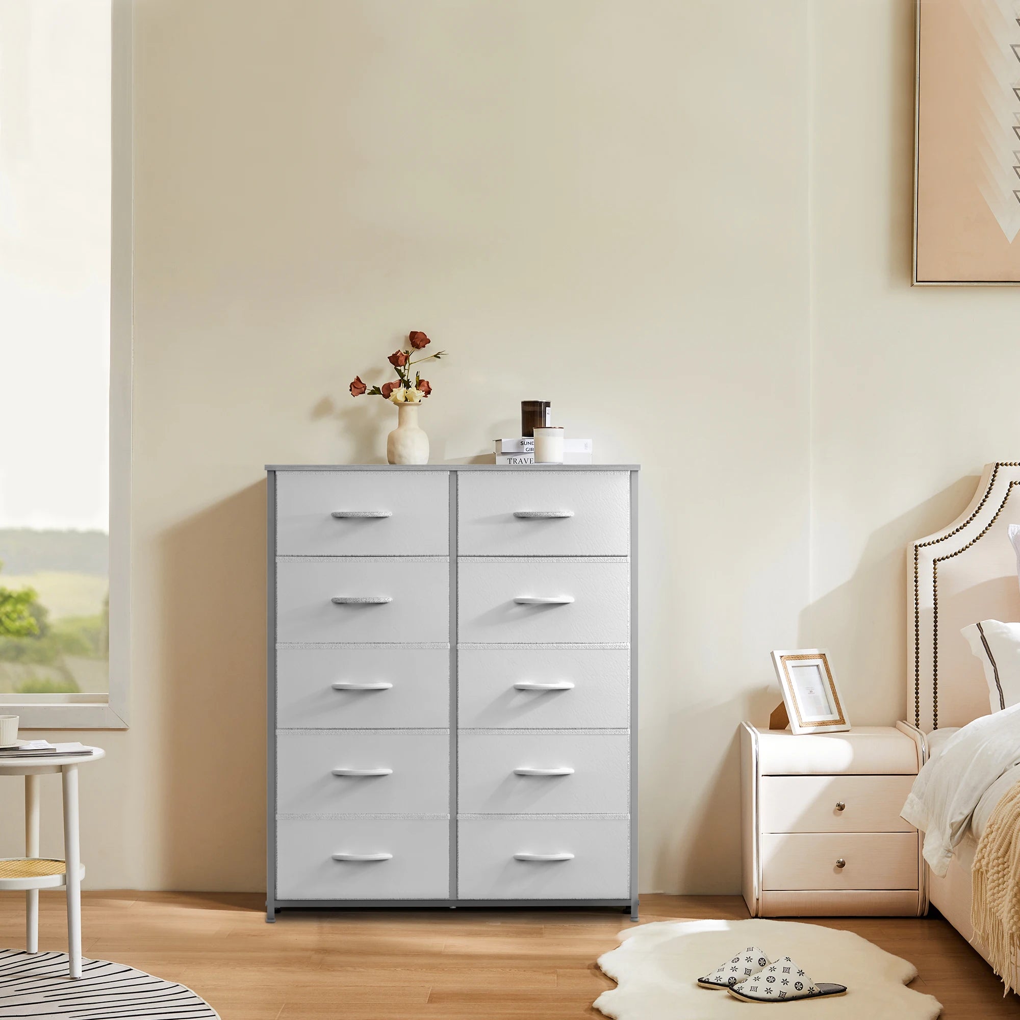 Wardrobe Dresser With 5/7/10 White Fabric Drawers