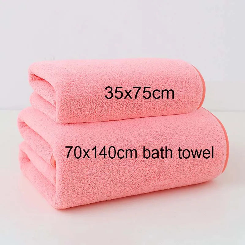 Fleece Thick Bath Towel Set, Solid Color, Soft and Absorbent,