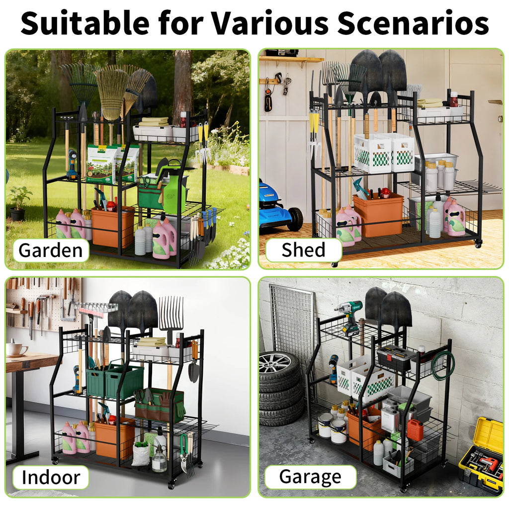 Freestanding Metal Garage Tool Organization Cart on Wheels