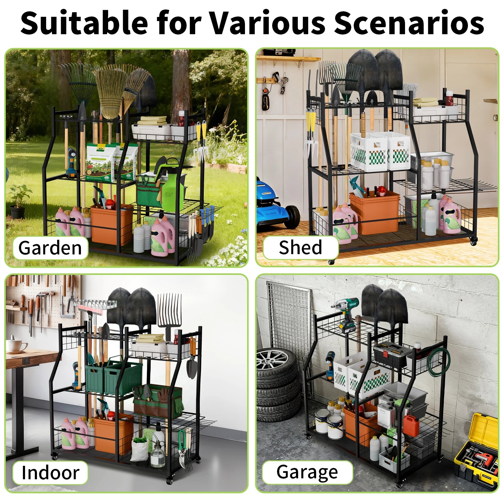 Freestanding Metal Garage Tool Organization Cart on Wheels