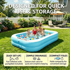 Inflatable Swimming Kiddie Pool, Size 103" X 69" X 20" Rectangle Blow Up Family Pool for Children