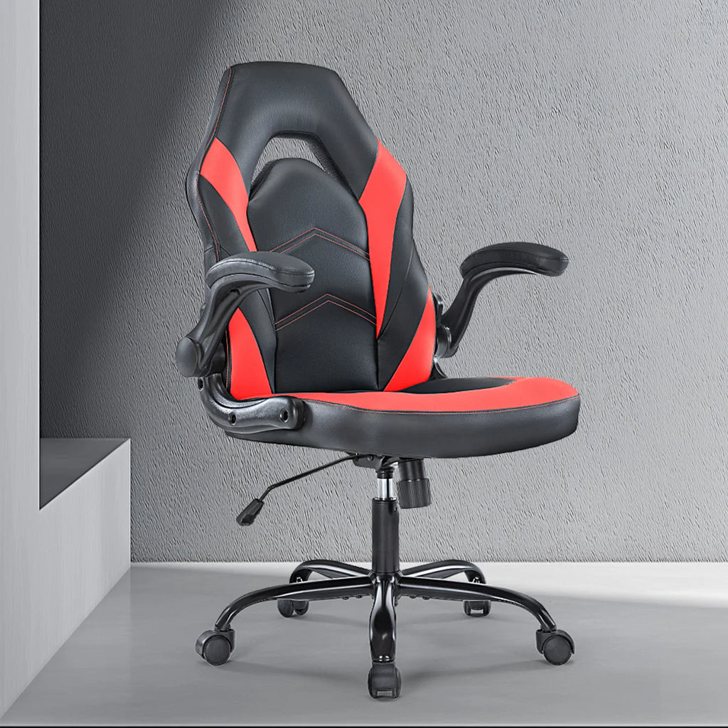 Gaming Ergonomic Office Chair with Swivel Rolling Adjustable PU Leather Racing Chair Flip-up Armrest