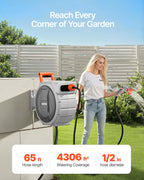 Retractable Garden Hose Wall Mounted Reel Heavy Duty with 9 Patterns Nozzle Swivel Bracket