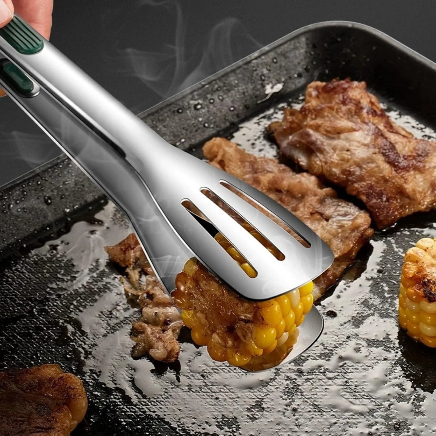 2pcs Outdoor Bbq Tong Set Multi-function Stainless Steel Cooking Tongs for Grilling Steak, Bread, and Buffet