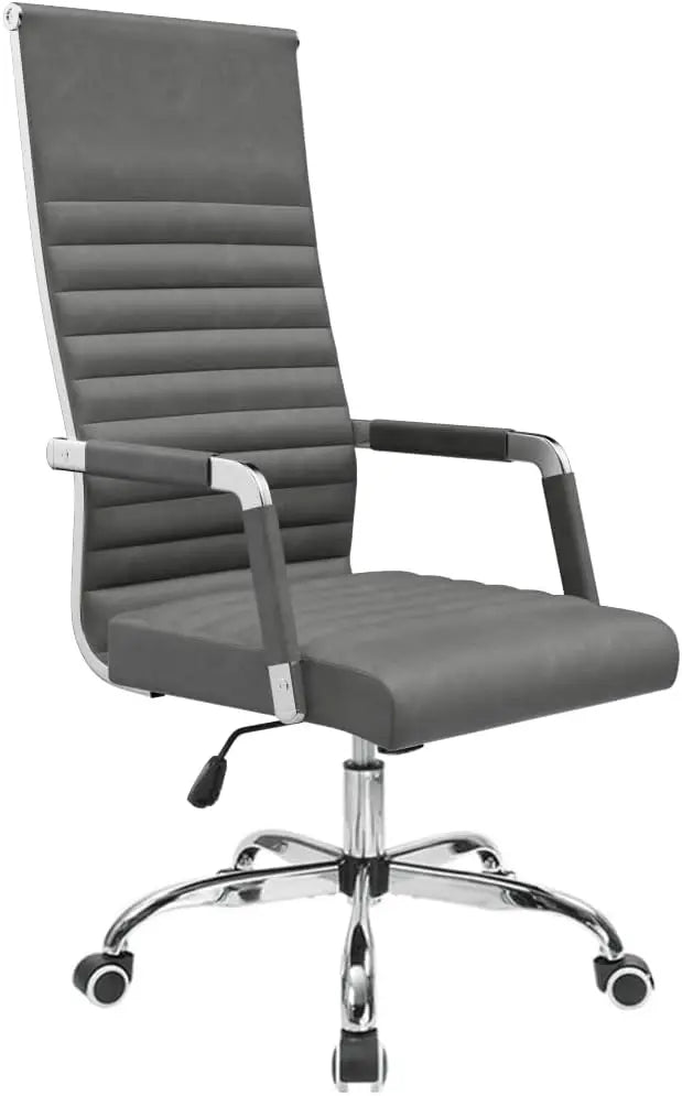 Ribbed Office Chair High Back PU Leather Executive Conference Chair Adjustable Swivel with Arms, Black