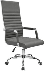 Ribbed Office Chair High Back PU Leather Executive Conference Chair Adjustable Swivel with Arms, Black