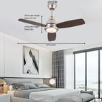 Ceiling Fan Light with Remote Control 3 Fan Blades Modern LED 35dB