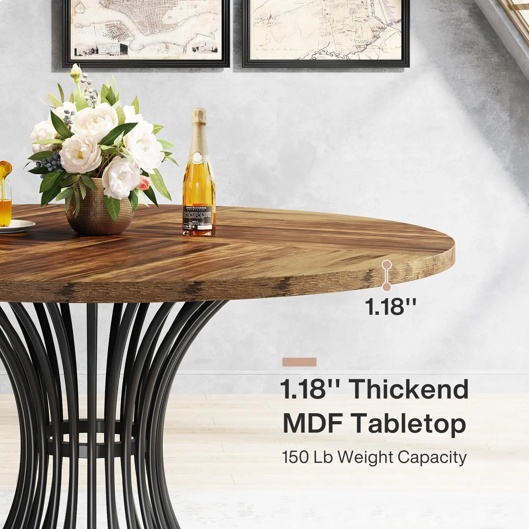 47-Inch Farmhouse Round Dining Room  Kitchen Table,