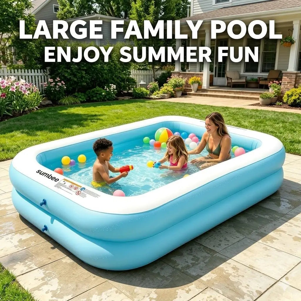 Inflatable Swimming Kiddie Pool, Size 103" X 69" X 20" Rectangle Blow Up Family Pool for Children