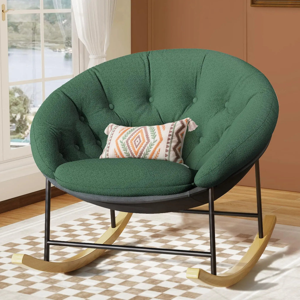 Wide Comfy Saucer Nursery Rocking Chairs with Removable Cushion,