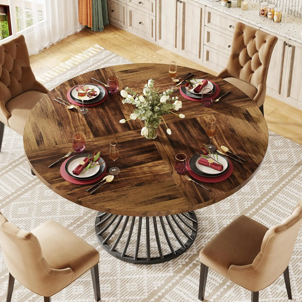 47-Inch Farmhouse Round Dining Room  Kitchen Table,