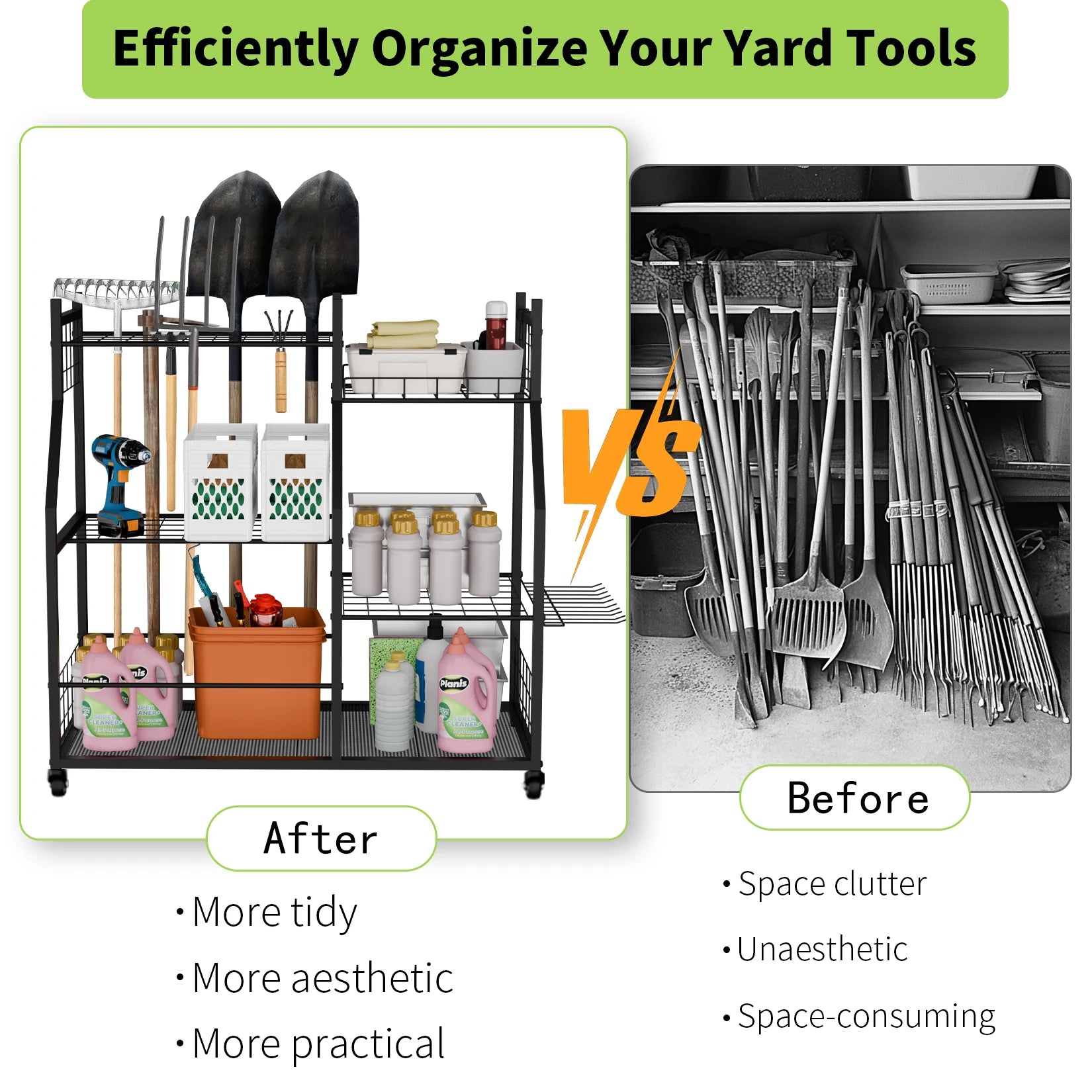 Freestanding Metal Garage Tool Organization Cart on Wheels