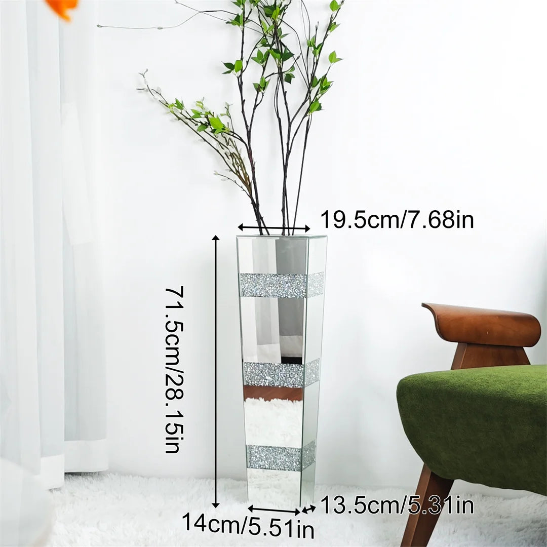 Modern Floor Flower Vase Decorative Crystal Silver Standing Mirrored  Arrangement