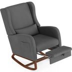 Nursery Rocking Chair, Upholstered Glider Rocker with Adjustable Footrest & Side Pocket,