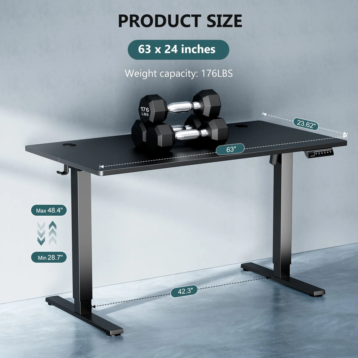 JHK Electric Standing Desk 63"x24" - 28.35" to 46.46" Height Range, 3 Memory Presets, 154 lb Capacity, Anti-Collision, <55dB Motor, EPA/CARB - Black, Oak, Rust, White