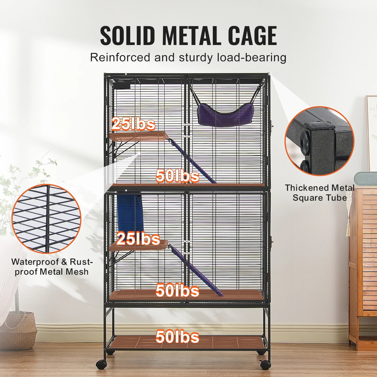 SucceBuy 64.6" Rolling Metal Ferret Cage Large 4-Tier Cage Small Animal Cage for Pet Rats Hamster Guinea