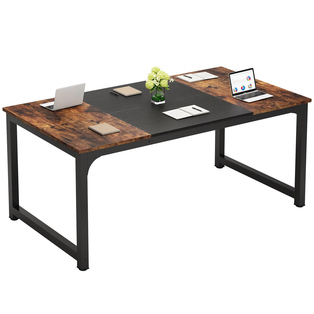 Tribesigns 70.8" Executive Computer Desk - Large Home Office Workstation, Dual Monitor Ready, 70x31x29", Assembly Required, Vintage Grey / Vintage Black / White