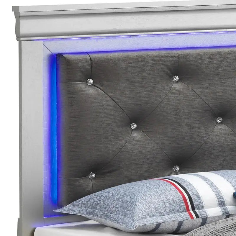 Queen Bed Silver Champagne Modern Design Stylish Furniture