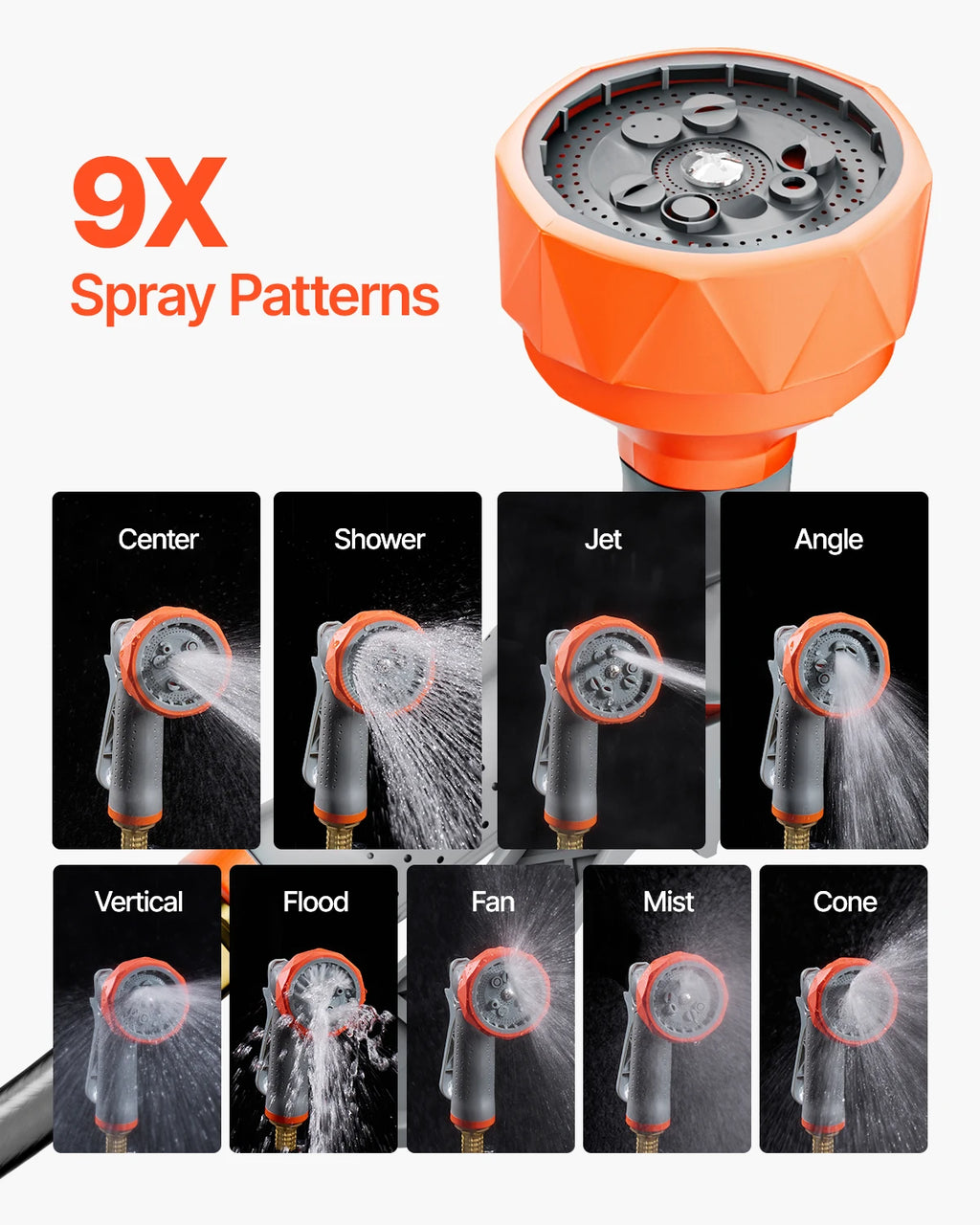 Retractable Garden Hose Wall Mounted Reel Heavy Duty with 9 Patterns Nozzle Swivel Bracket