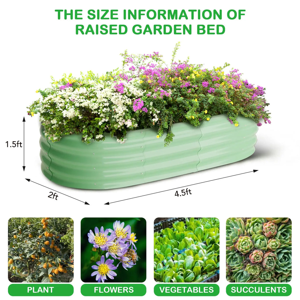 2-Pack Oval Galvanized Steel Raised Garden Bed Open Base Safety Edge Planter Box