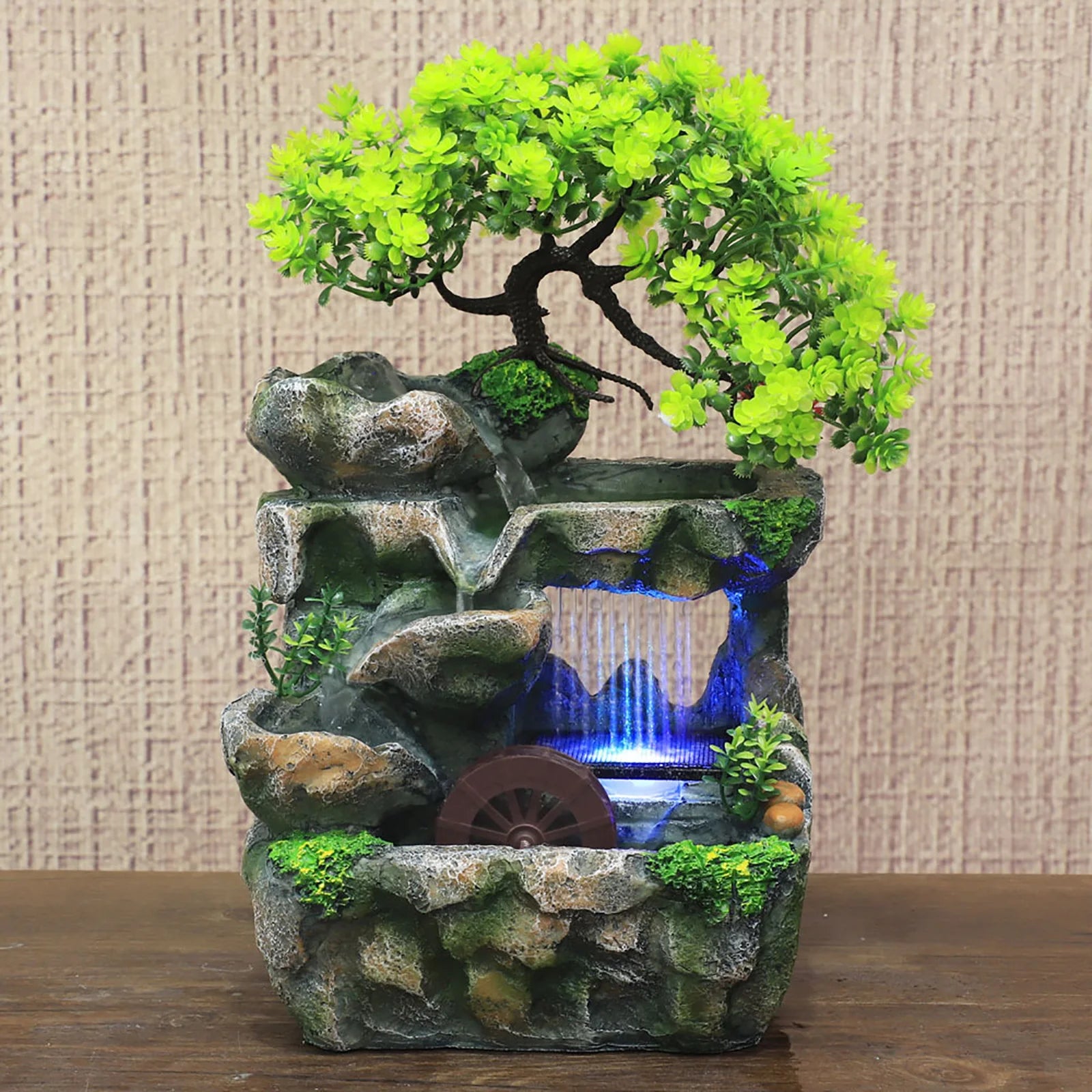 Indoor Fountain Waterfall Decoration with Color Changing LED Lighting