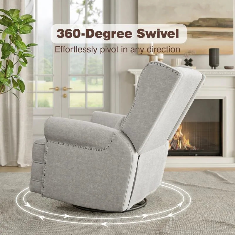 Upholstered Swivel Recliner Chair, Comfy Glider Rocking Chair with Lumbar Pillow and Footrest,