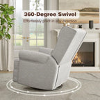 Upholstered Swivel Recliner Chair, Comfy Glider Rocking Chair with Lumbar Pillow and Footrest,