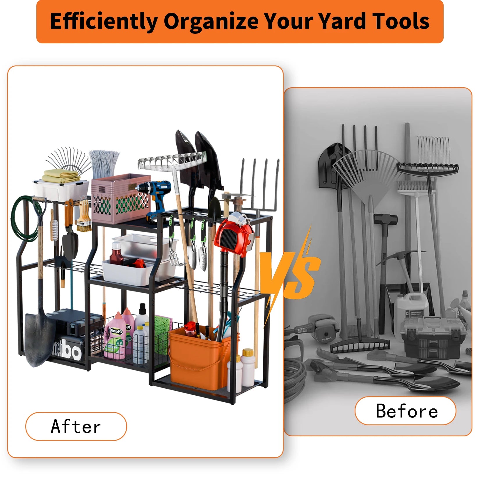 Freestanding Garden Tool Rack Outdoor Workshop Garage Storage Organizer with Slots for Tools