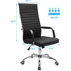 Ribbed Office Chair High Back PU Leather Executive Conference Chair Adjustable Swivel with Arms, Black